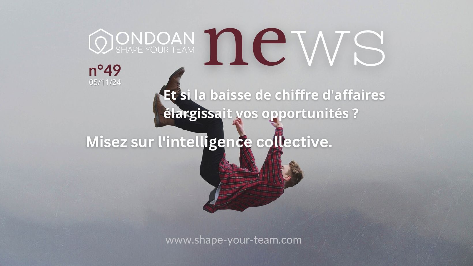 Un homme en chute libre, symbolisant la prise de risque et la nécessité de s'adapter dans un climat économique incertain.