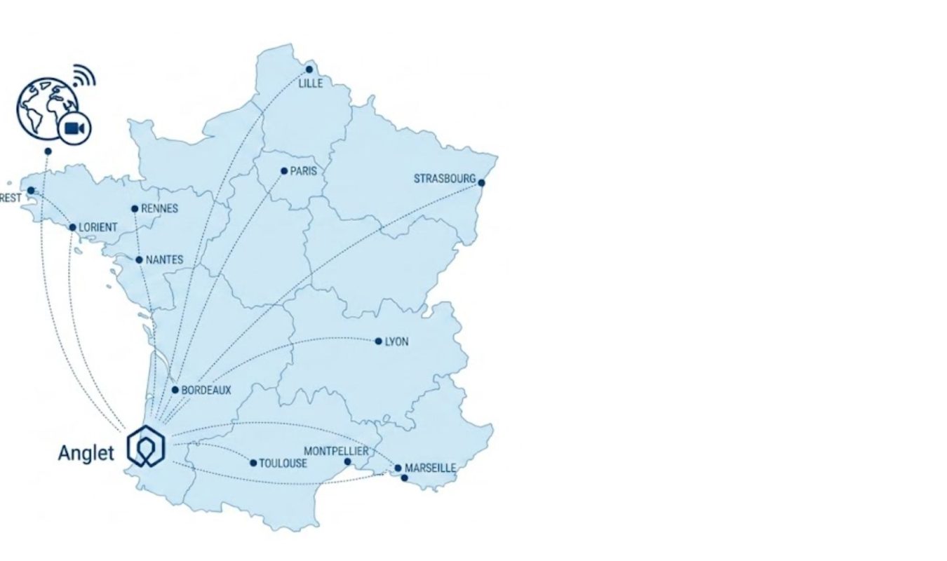 Carte de France des interventions d'Ondoan Shape Your Team depuis Anglet (Pays Basque) vers Paris, Bordeaux, Lyon, Nantes pour des coachings et formations management.