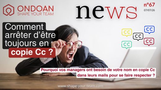 Illustration d'un dirigeant submergé par les e-mails en copie (CC), symbole d'un manque d'autonomie managériale et d'une délégation insuffisamment clarifiée.